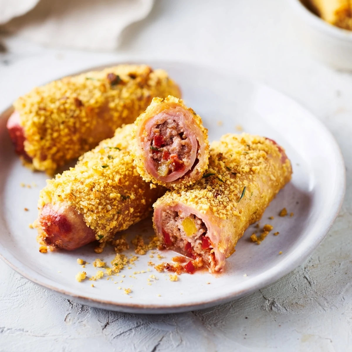 Golden, oven-baked homemade savory sausage rolls, ready to serve with a flaky, buttery crust.