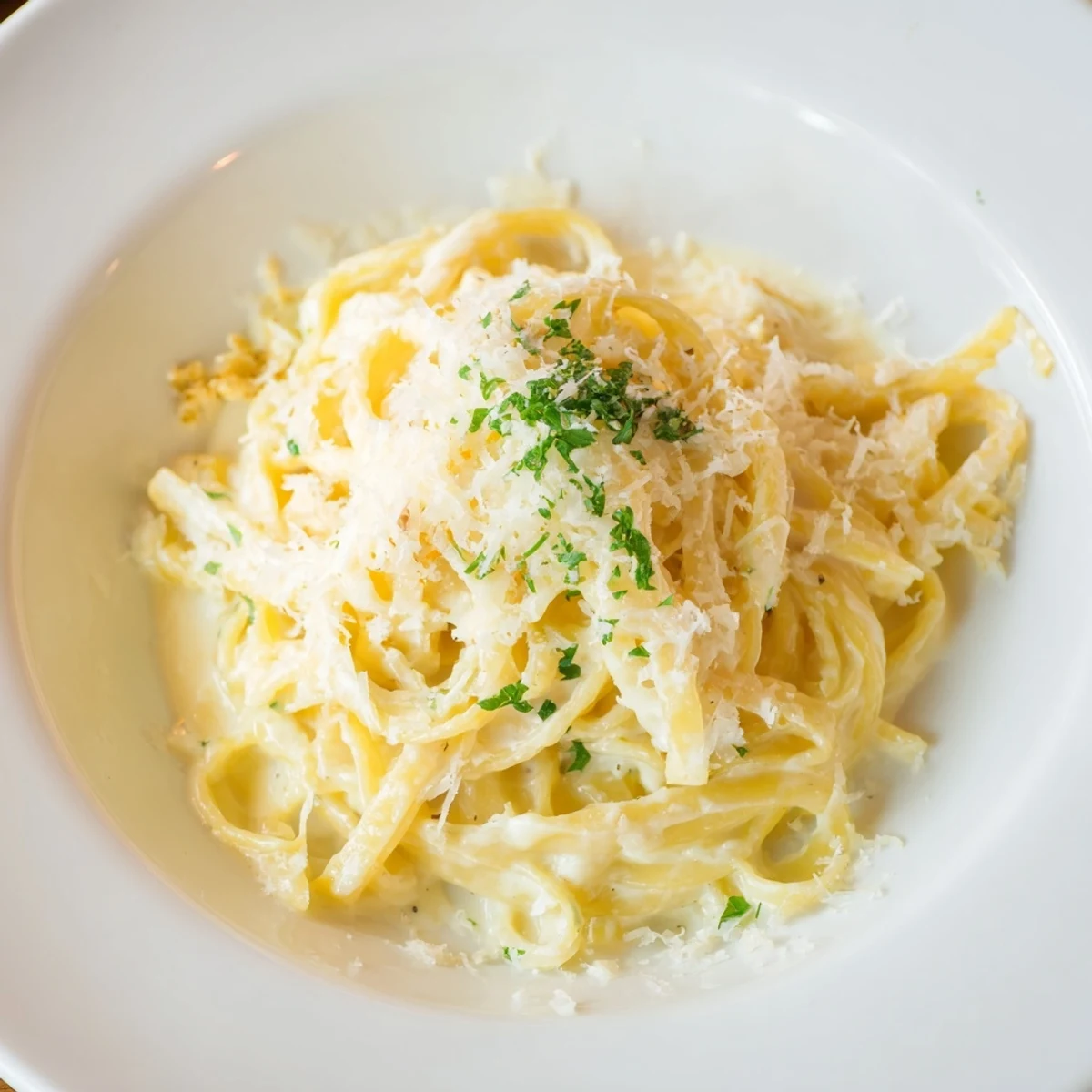 Creamy Alfredo Pasta: a comforting bowl of pasta glistening with Parmesan-infused, decadent sauce.