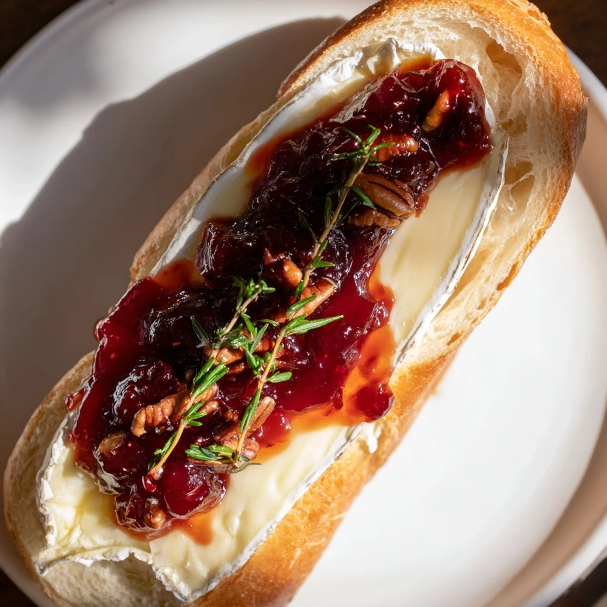 Warm, creamy Brie perfectly melts on toasted baguette rounds in these festive Cranberry and Brie Crostini.