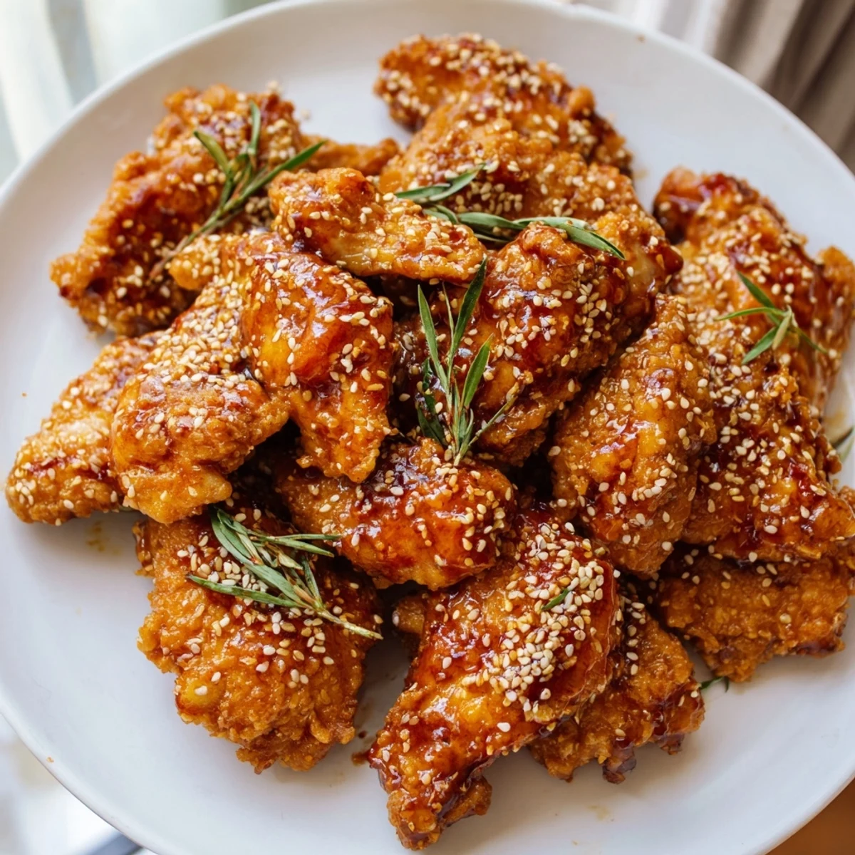 Tempting aroma of baked Crispy Honey-Chili Glazed Chicken Wings, coated in a sticky, savory sauce perfect for sharing.