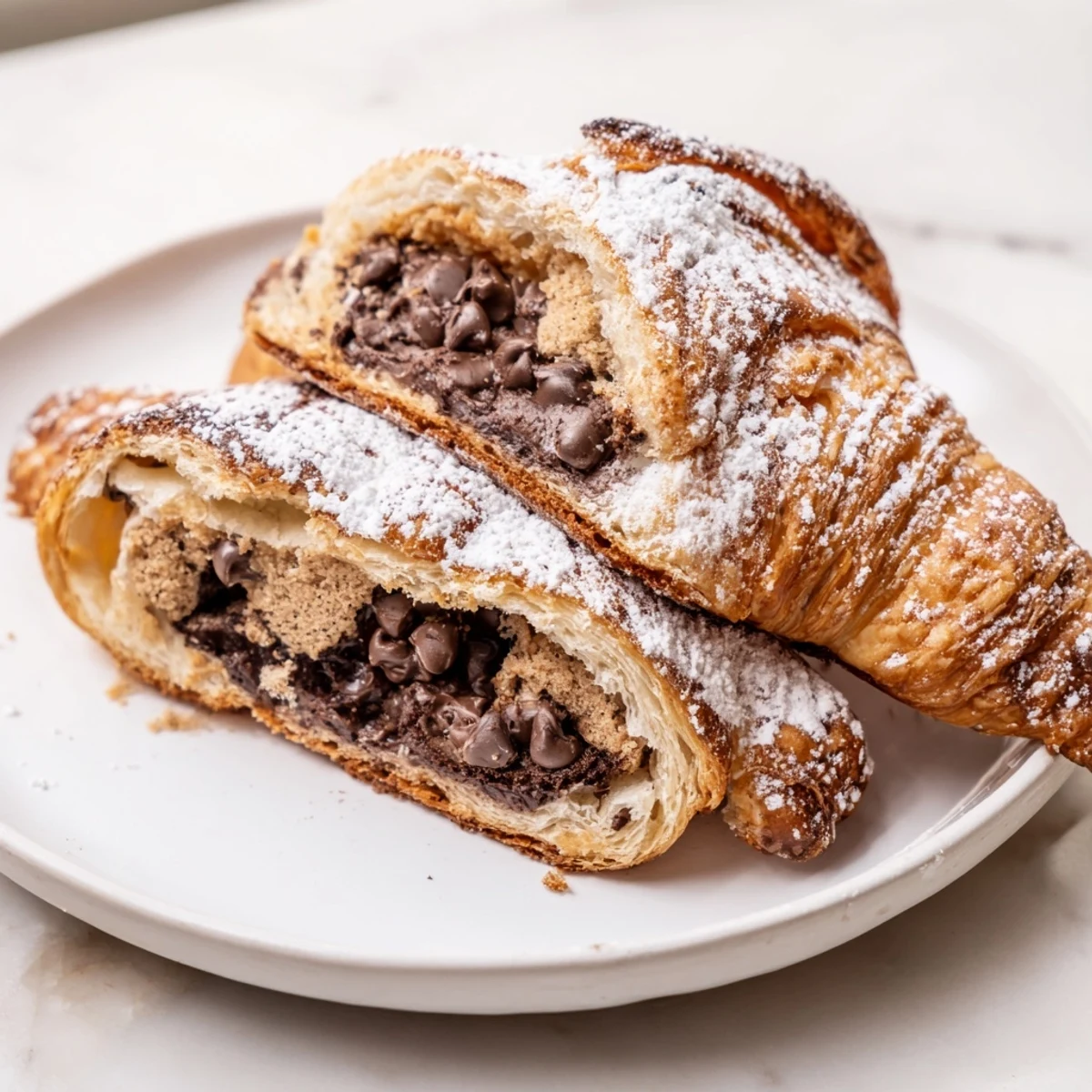 Golden-baked Cookie Croissant, a delicious pastry with gooey cookie dough filling, ready to enjoy.