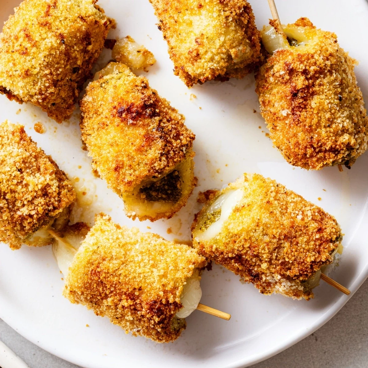Golden-brown Crispy Chickle Bites, a delicious snack with melted cheese and zesty dill pickles.