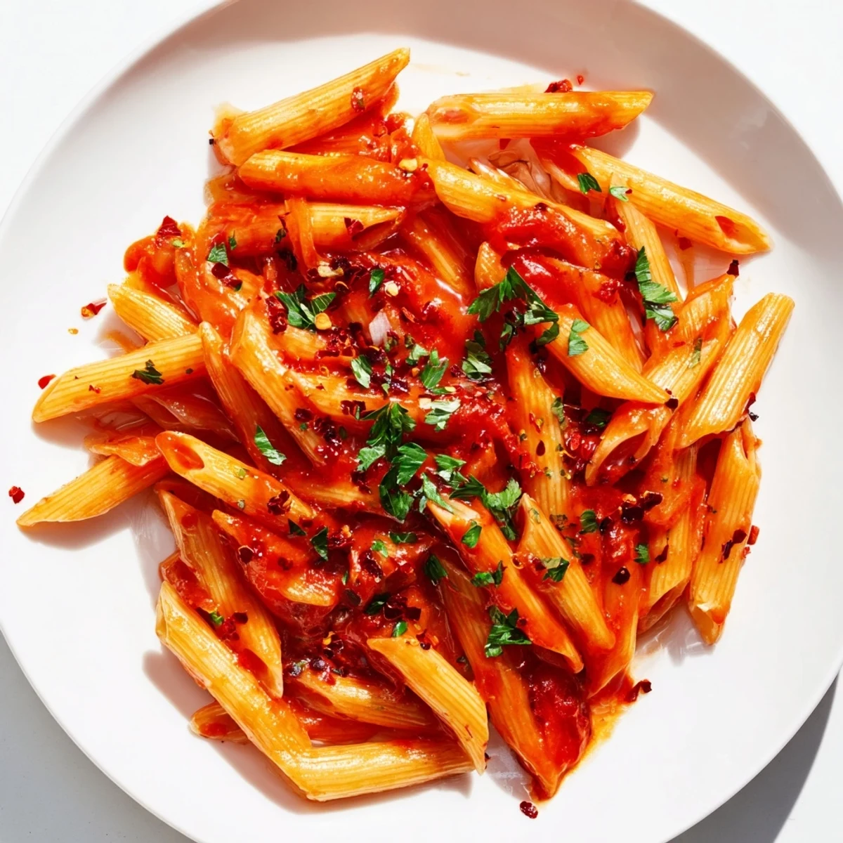 A close-up of delicious Penne all'Arrabbiata, showcasing the fiery red sauce and perfectly cooked penne.