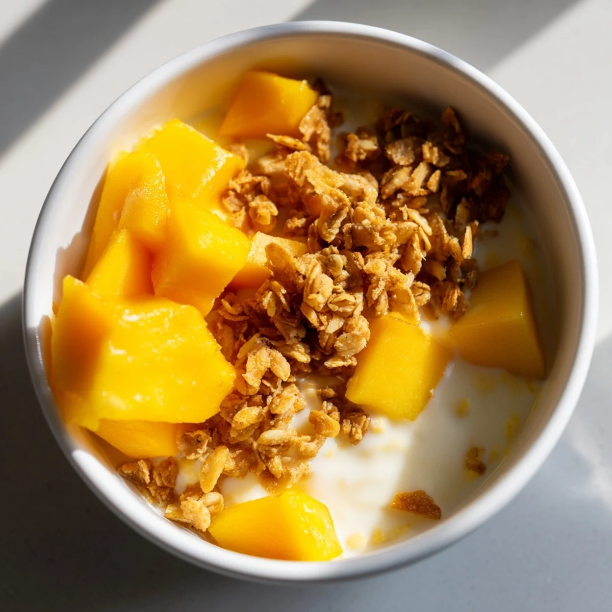 A close-up of smooth, blended mango overnight oats, ideal for a make-ahead breakfast with flavor.