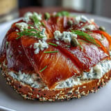 Beautifully arranged Mother's Day brunch: smoked salmon bagel board ready for enjoyment.