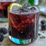 Sparkling Blackberry Lavender Lemonade Fizz, a refreshing summer drink with floral notes.