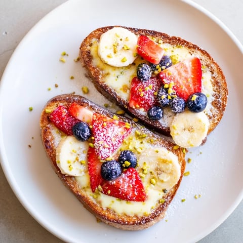 Golden-brown Viral Yogurt Toast with a creamy yogurt filling and fresh berries, perfect for brunch.