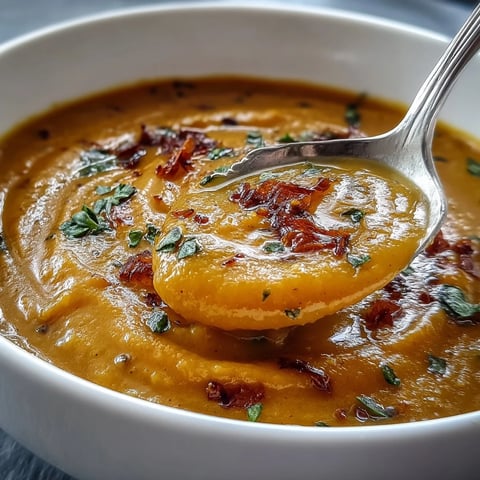 Hearty butternut squash and lentil soup, brimming with warm spices, perfect for a cozy meal.