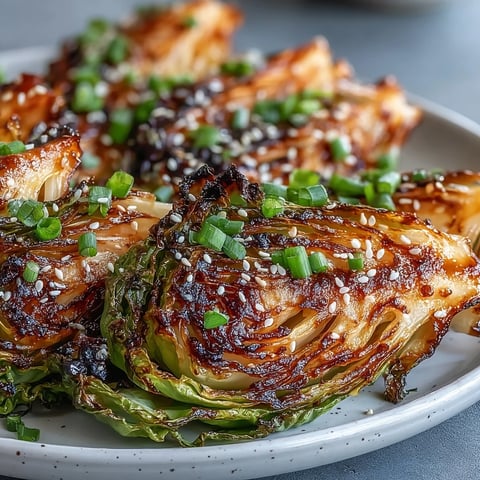 Golden Miso Butter Roasted Cabbage Wedges with crispy edges served on a platter.