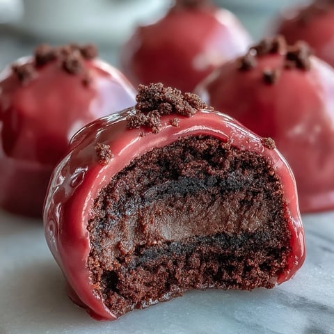 Glossy pink Oreo Truffle Balls arranged on a white plate, showing the cracked candy coating revealing the dark cookie center.