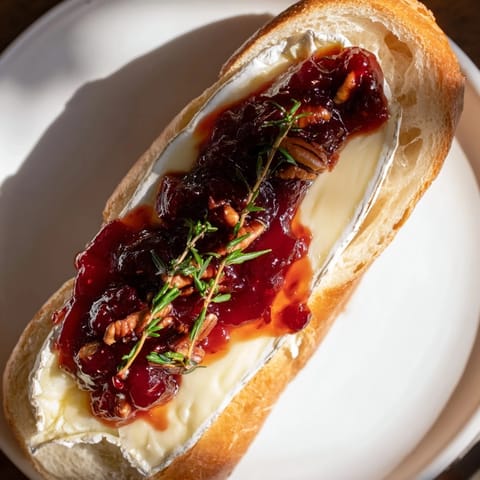 Warm, creamy Brie perfectly melts on toasted baguette rounds in these festive Cranberry and Brie Crostini.