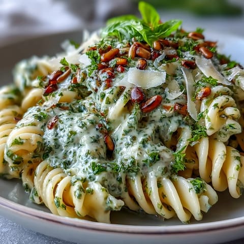 Deliciously rich Creamy Sunflower Seed Pesto Pasta, perfect for a quick weeknight family dinner.