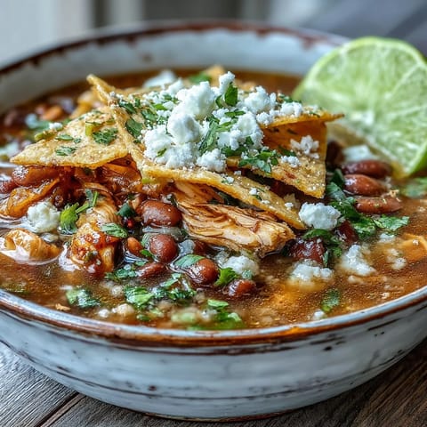 A hearty bowl of Chicken Tortilla Soup garnished with avocado slices, fresh lime wedges, and cotija cheese.