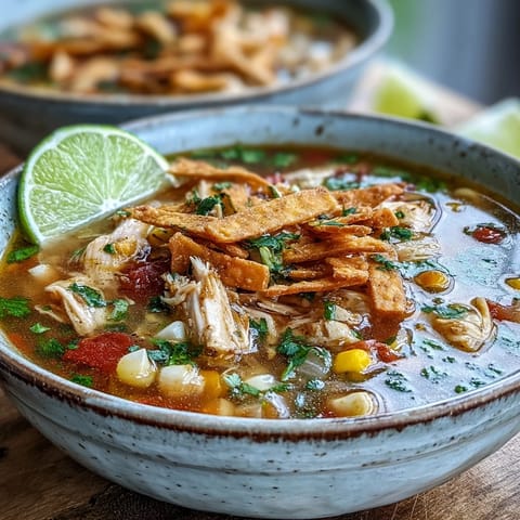 Enjoy a comforting Best Chicken Tortilla Soup topped with cheese, sour cream, and fresh cilantro.