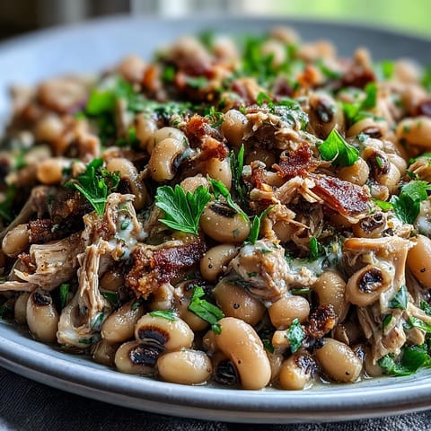 A hearty Southern bowl of Crock-Pot Black-Eyed Peas, creamy beans and smoky turkey ready to serve with cornbread.
