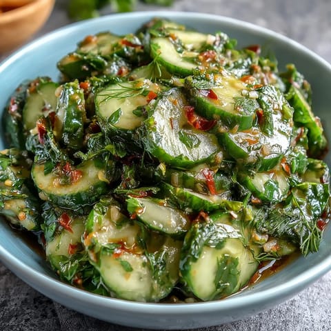 Fresh cucumber radish salad with dill vinaigrette, showcasing crisp vegetables in a vibrant, tangy dressing.