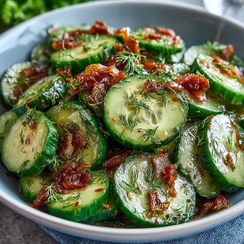 A colorful cucumber and radish salad tossed in a bright dill vinaigrette, perfect for spring meals.