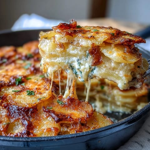 Golden, bubbly scalloped potatoes with layers of creamy cheddar and mozzarella cheese, baked until perfectly tender and irresistible.