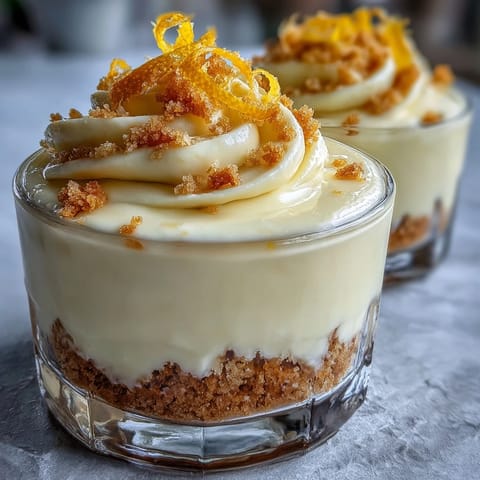 Zesty lemon mousse cups with buttery shortbread crumble, perfect for spring gatherings or a refreshing dessert treat.