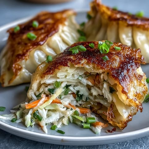 Savory shredded cabbage filling encased in perfectly browned crispy cabbage dumplings.