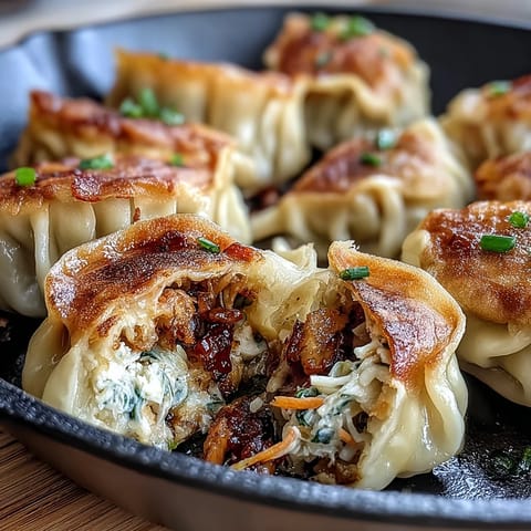 Golden, pan-fried edges on crispy cabbage dumplings, perfect with dipping sauce.