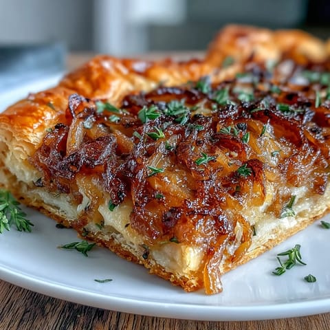 Savory French Onion Puff Pastry Tart, a crispy delight perfect for sharing.