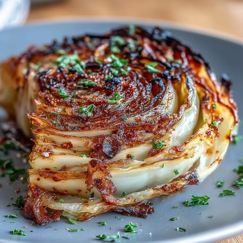 Golden roasted cabbage steaks with smoky paprika, lemon, and crispy edges.