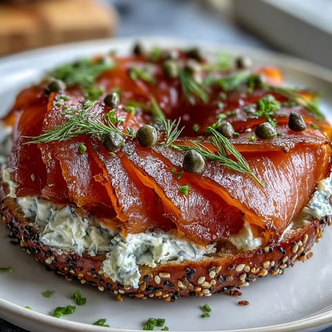 Vibrant smoked salmon bagel board bursting with fresh ingredients, a stunning brunch spread.