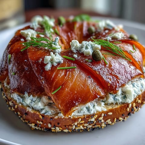 Beautifully arranged Mother's Day brunch: smoked salmon bagel board ready for enjoyment.