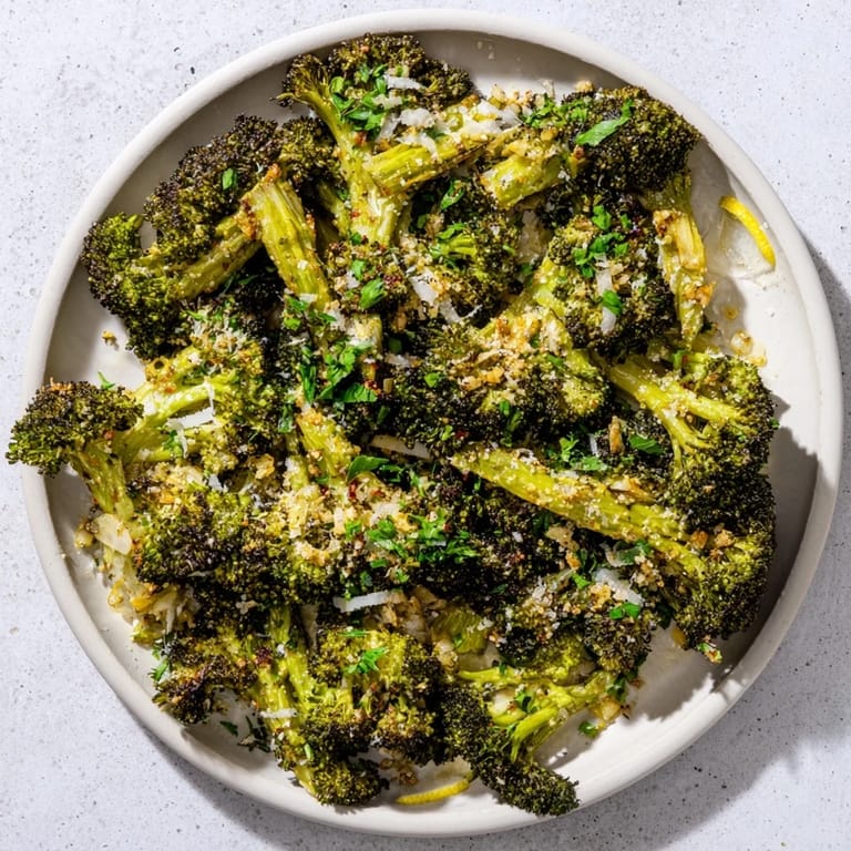 Tender, roasted Simple Garlic and Parmesan Roasted Broccoli side dish, ready to serve and enjoy.