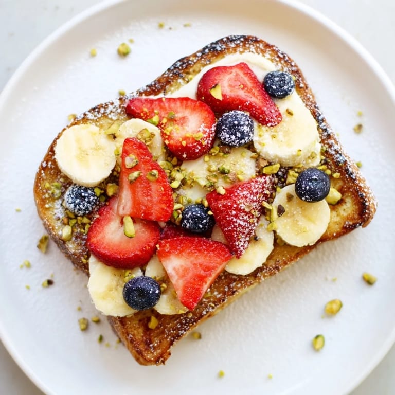 A close-up of a delicious, sweet Viral Yogurt Toast, ready to eat for breakfast this morning.