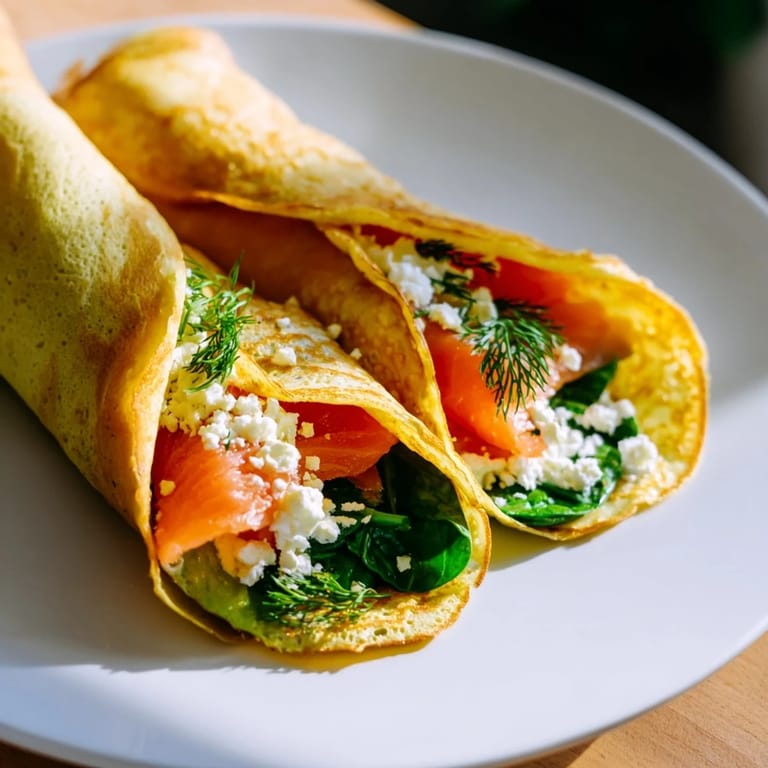 Close-up of a perfectly cooked blender egg crepe wrap, showing a gluten-free and healthy breakfast idea.