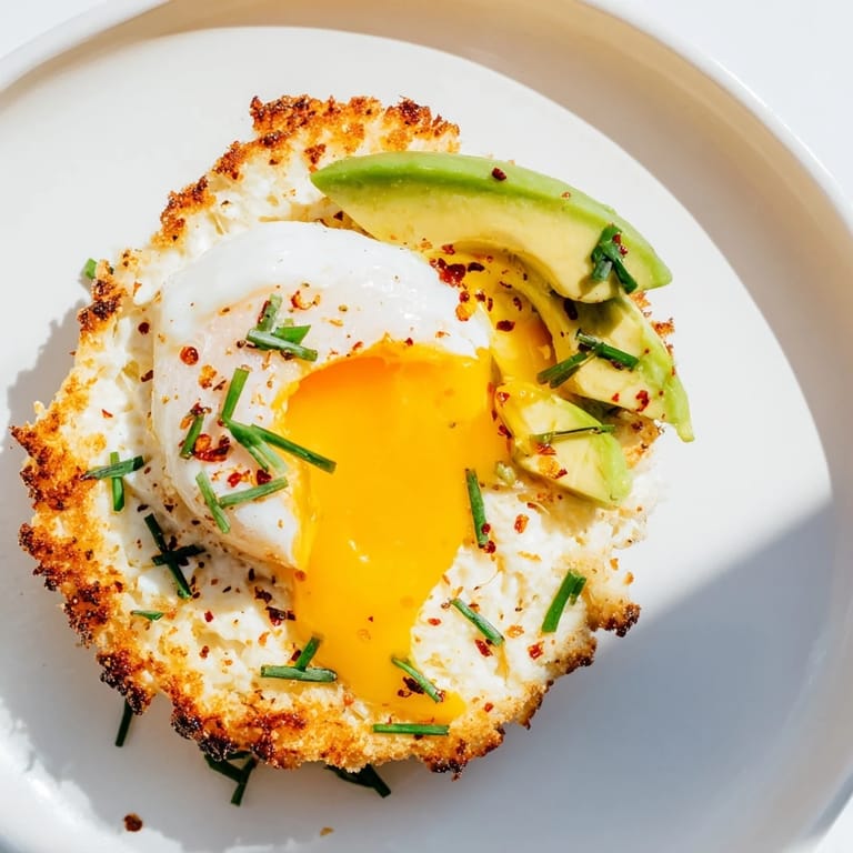 Healthy Cloud Bread Breakfast Clouds served hot, featuring vibrant avocado and runny yolk on top.