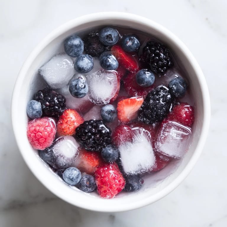 Spoon-ready Nature’s Cereal Bowl features a colorful berry medley nestled in coconut water over ice for an easy vegan snack.