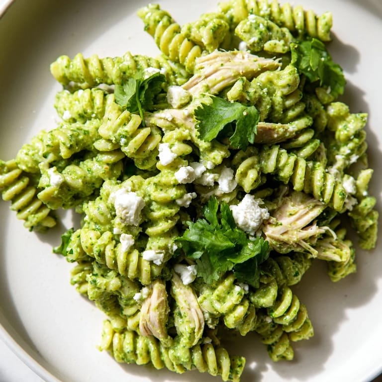 Easy Cilantro Lime Chicken Pasta tossed with rotini, herbs, and shredded chicken, ready for a quick weeknight dinner.