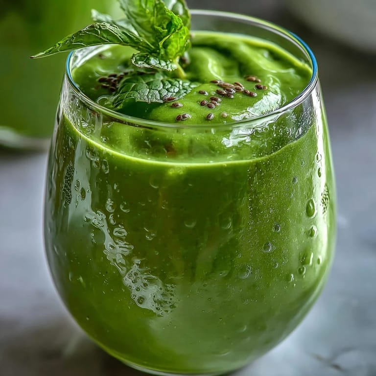 Refreshing Green Detox Smoothie artfully poured into a clear glass, ready to sip.