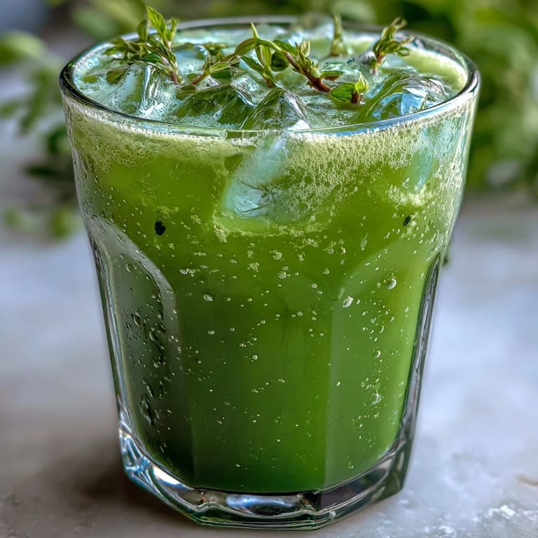 Bright green Celery Ginger Lemon Juice in a mason jar, topped with sliced ginger and a sprinkle of Himalayan salt for a nourishing, hydrating touch.  