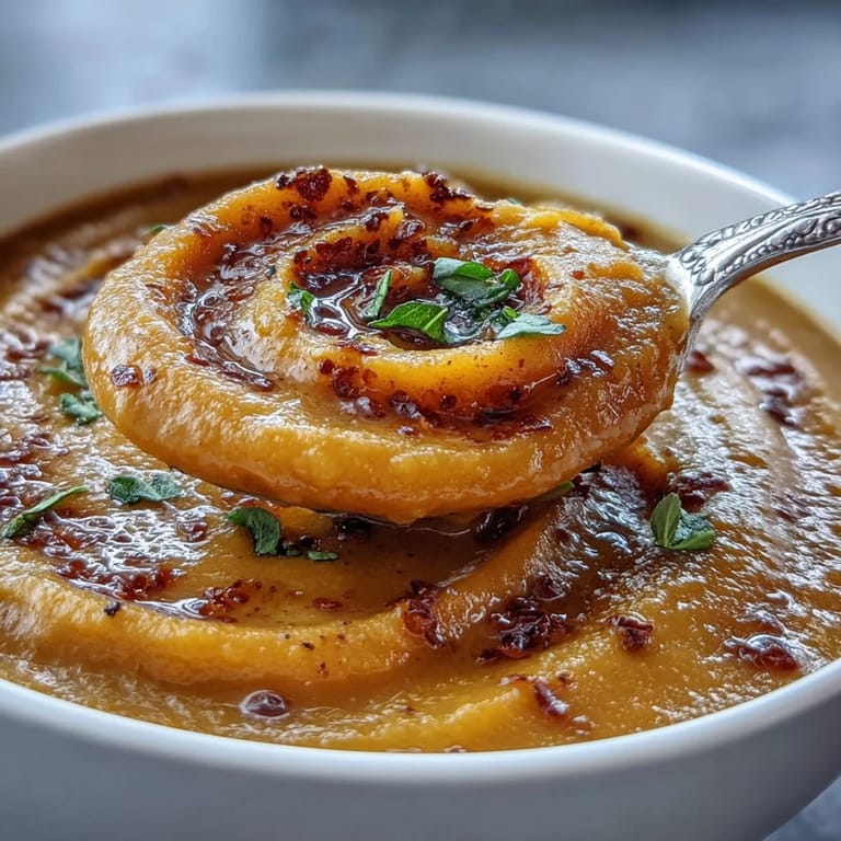 A vibrant bowl of easy butternut squash and lentil soup, packed with savory flavors.