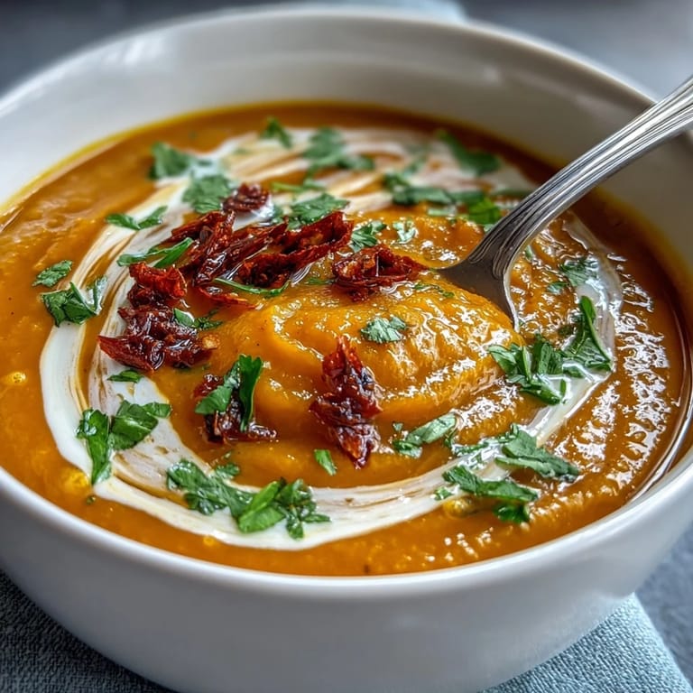 Serving suggestion for creamy Carrot, Celeriac, and Chilli Soup alongside gluten-free bread for dipping.