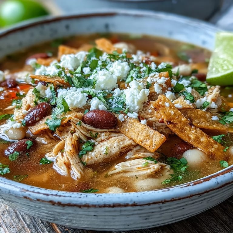 Homemade Chicken Tortilla Soup served in a rustic bowl with golden tortilla strips and fresh cilantro.