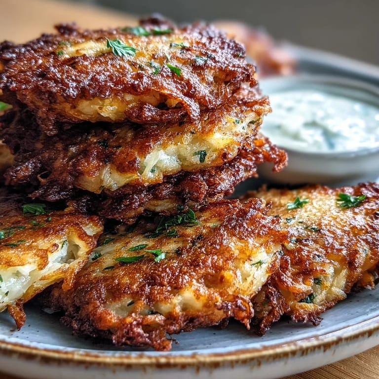 A top-down view shows crispy Cabbage Fritters With Dipping Sauce alongside a small bowl of creamy yogurt sauce for dipping.