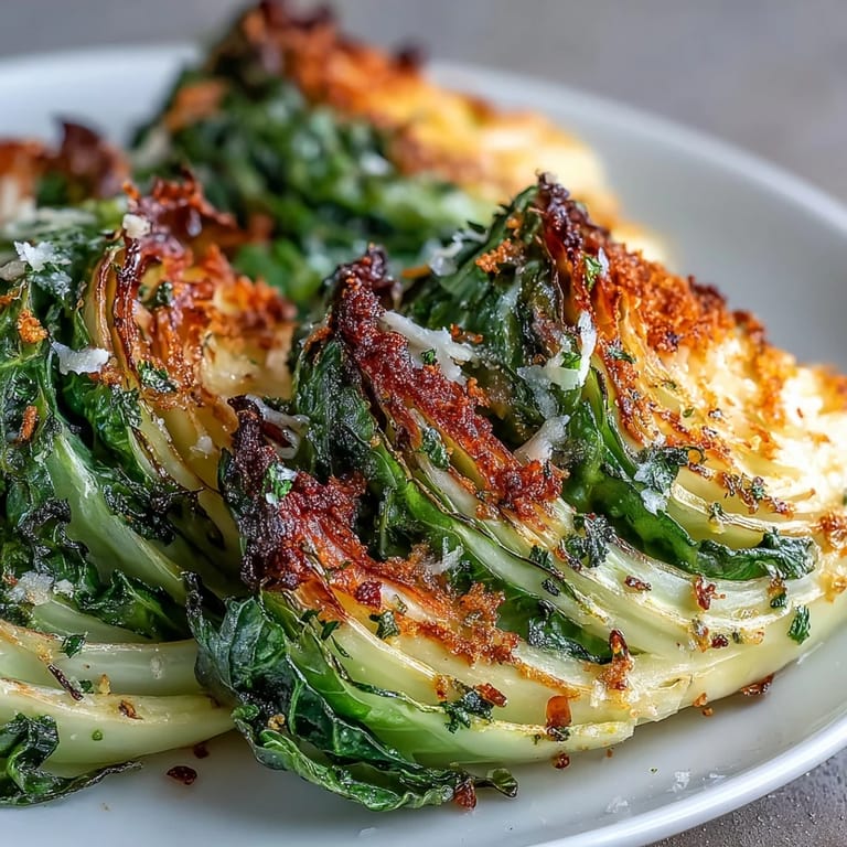 Baked Roasted Garlic Parmesan Cabbage Wedges garnished with fresh herbs, ready for a family dinner.