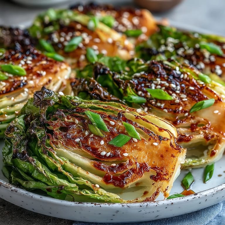 Savory Miso Butter Roasted Cabbage Wedges garnished with sesame seeds and scallions.