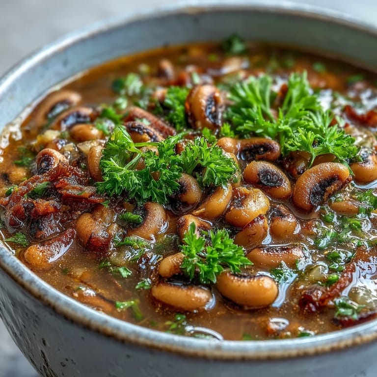 Southern Classic New Years Black-Eyed Peas simmering in a Dutch oven with aromatic spices, ready to serve with cornbread.