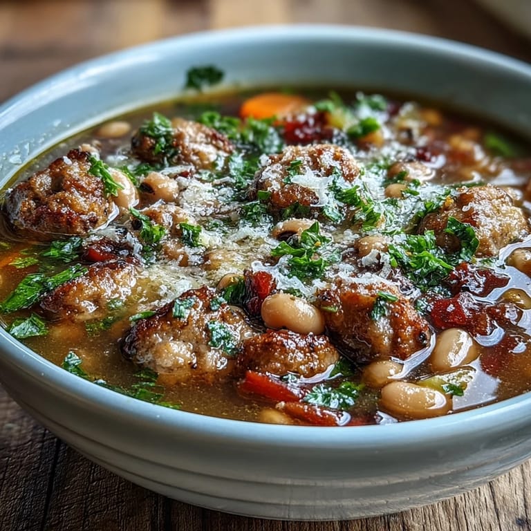 Spoon dipping into a warm bowl of Black-Eyed Peas and Sausage Soup, served with optional grated Parmesan and fresh parsley.