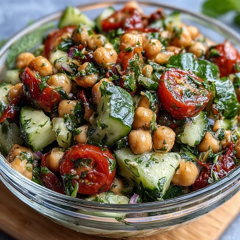 Healthy Easy Cucumber Chickpea Salad with Lemon Vinaigrette: light, vegan-friendly salad featuring crunchy cucumbers, tender chickpeas, and a tangy lemon dressing.