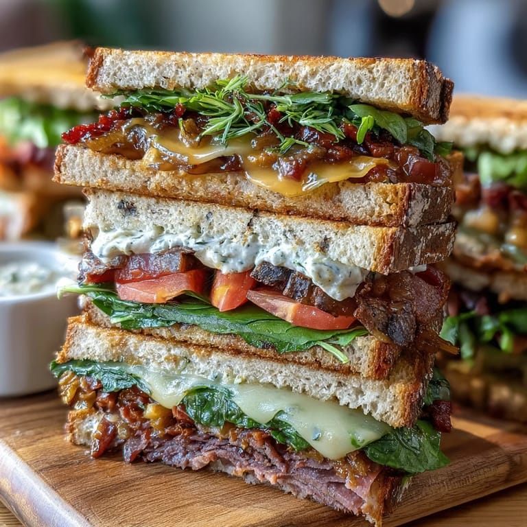 Vibrant sandwich platter featuring smoked turkey, honey ham, and colorful sliced veggies for easy assembly.