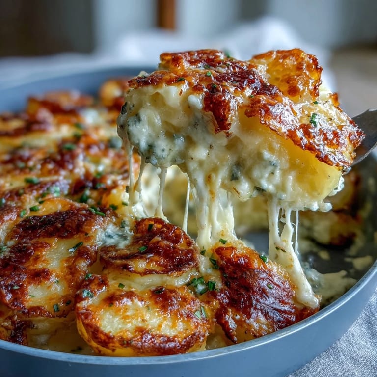 Rich, savory Easy Cheesy Scalloped Potatoes with thinly sliced Yukon Gold potatoes, golden cheese crust, and a hint of garlic—ideal for holiday meals.