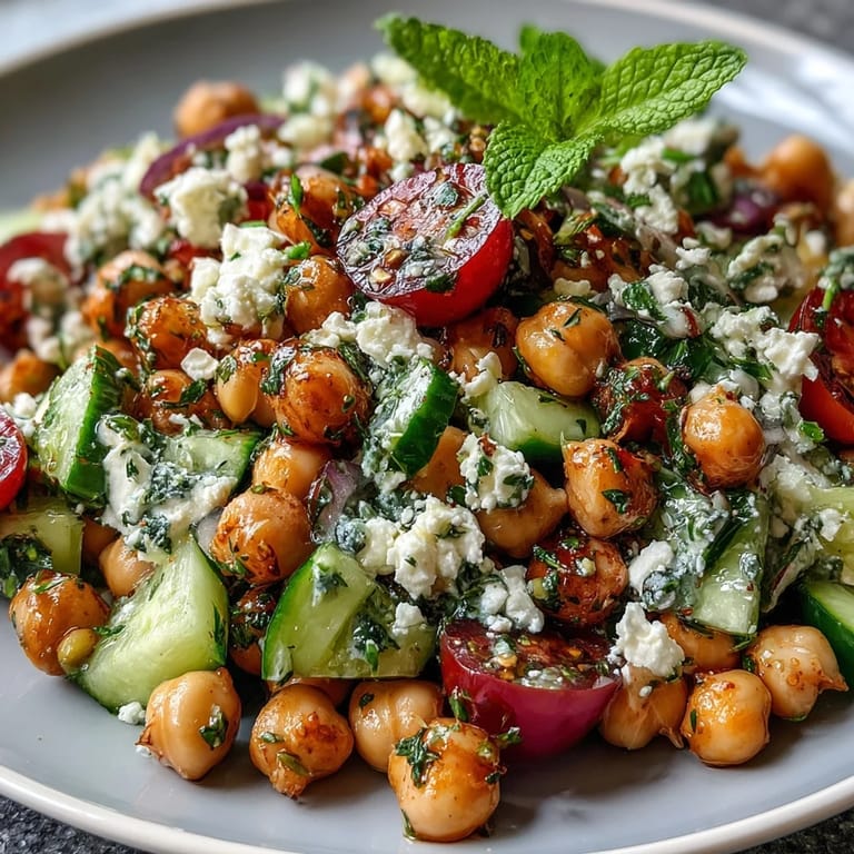 Mediterranean-inspired Cold Chickpea Salad with Lemon Herbs, packed with juicy tomatoes, cool cucumbers, and a citrusy herb dressing for a light meal.