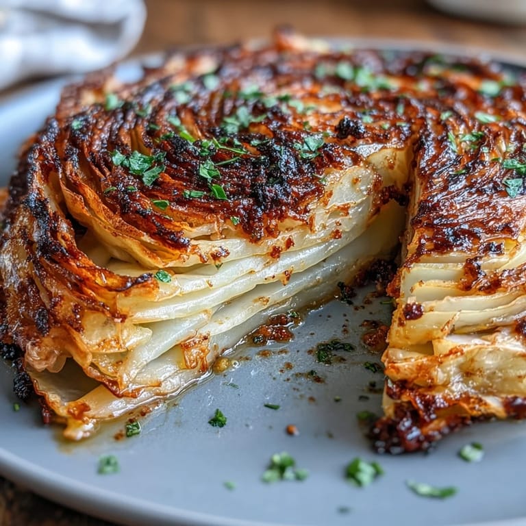 Flavorful roasted cabbage steaks, a simple vegan side dish, perfectly caramelized.